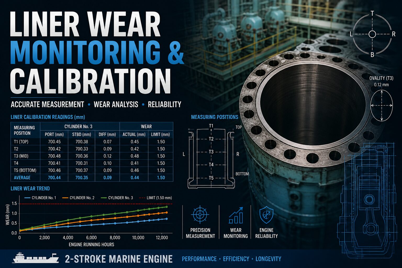 Cylinder liner calibration in marine diesel engine